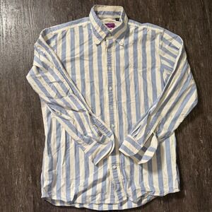 Spier & Mackay Button Down Mens 16/34 Blue White Striped Slim Oxford Handmade